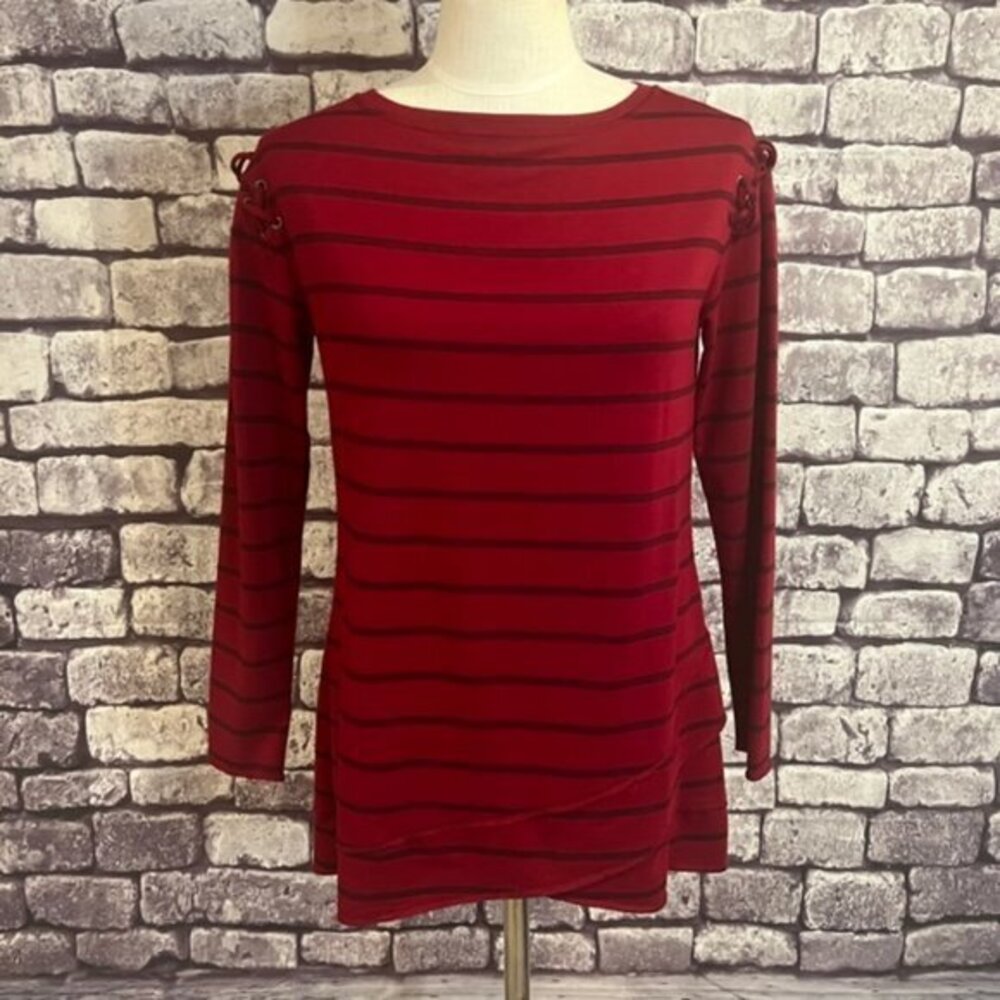 Chico's Red & Black Striped Long Sleeve Tunic Blouse Size Small